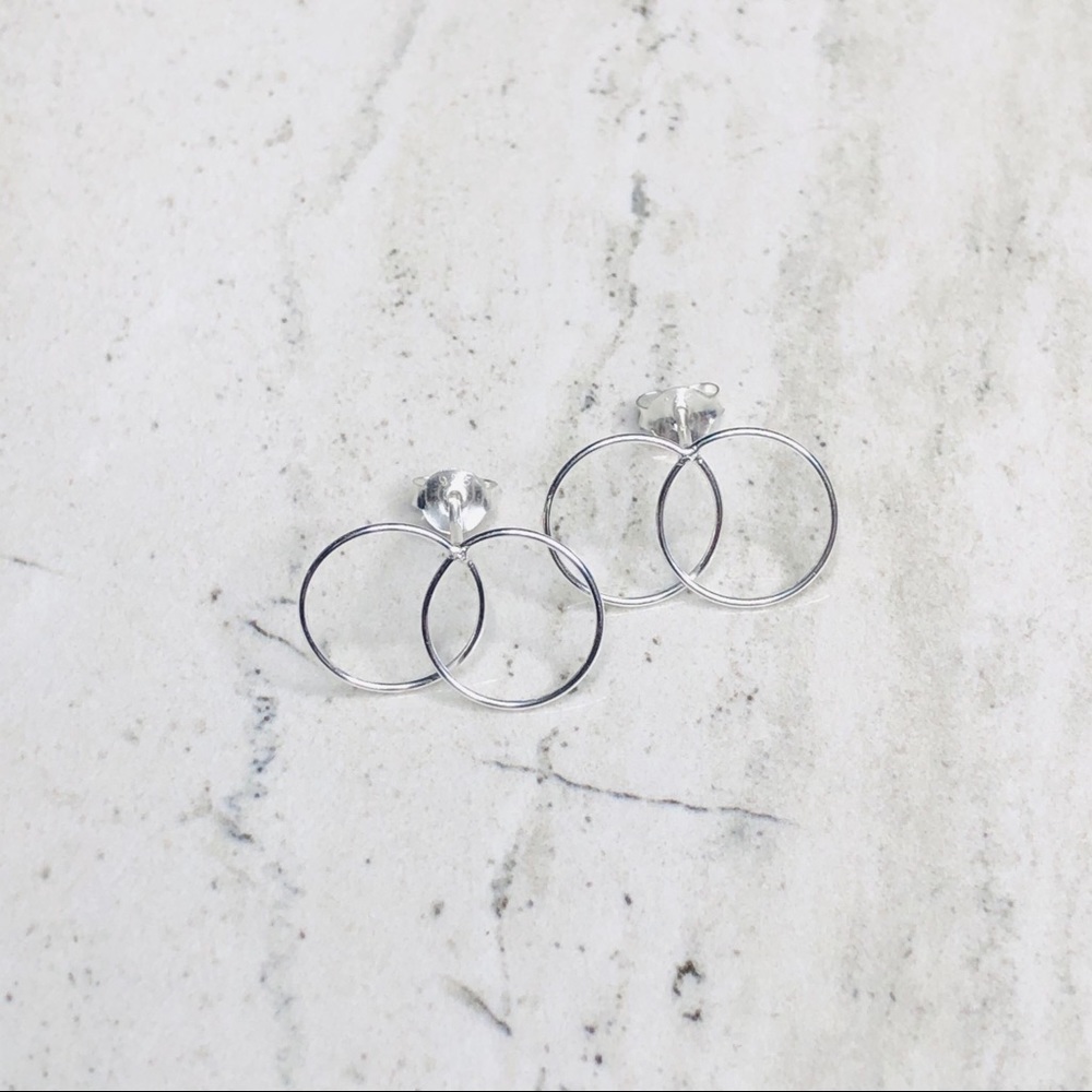 925 Sterling Silver Double Circle Stud Earrings